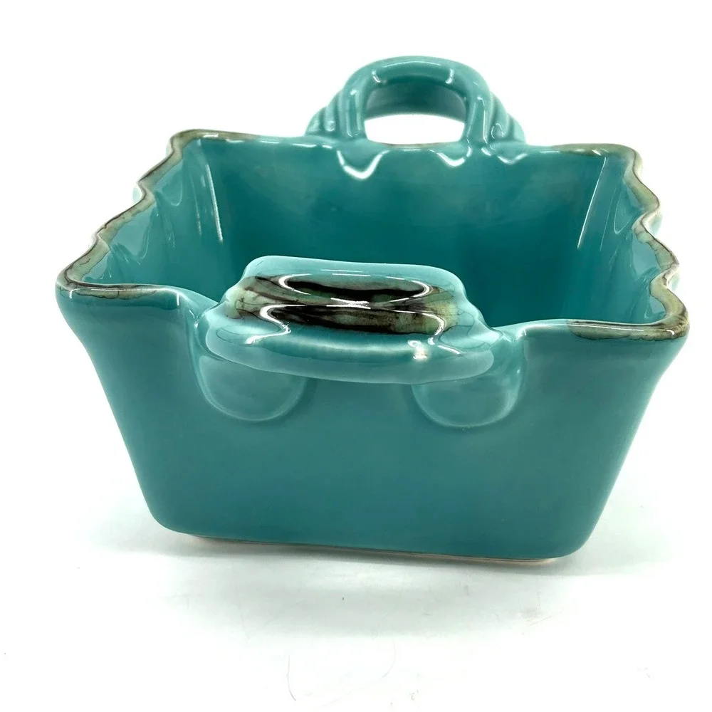 Southern Living Toscana Collection Teal Earthenware Square Baker Bowl Italy